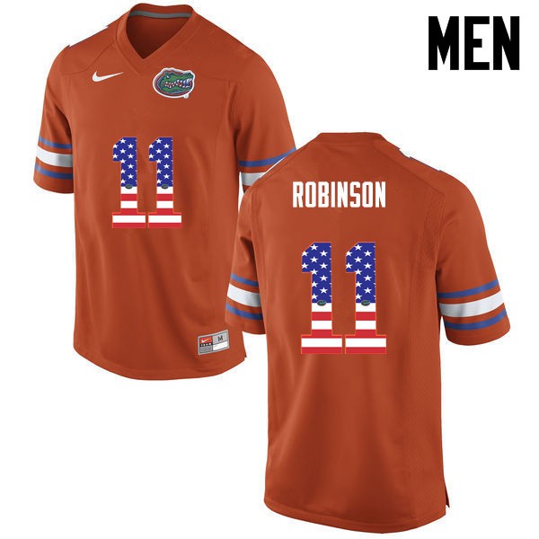 Florida Gators Men #11 Demarcus Robinson College Football Jersey USA Flag Fashion Orange